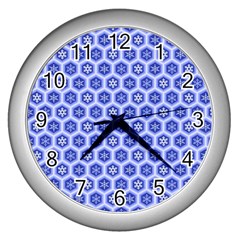 Hexagonal Pattern Unidirectional Blue Wall Clock (silver) by Mariart