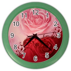 Elegant Floral Design, Wonderful Roses Color Wall Clock by FantasyWorld7