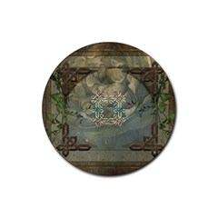 Celtic Knot On Vintage Background Rubber Round Coaster (4 Pack)  by FantasyWorld7