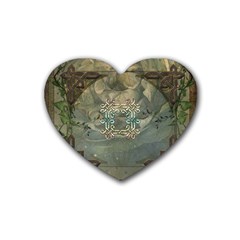 Celtic Knot On Vintage Background Heart Coaster (4 Pack)  by FantasyWorld7