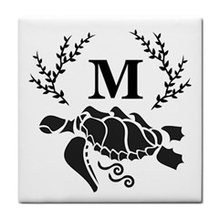 Black Tribal Sea Turtle Monogram Ceramic Tile by WayfarerApothecary