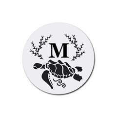 Black Tribal Sea Turtle Monogram Drink Coasters 4 Pack (round) by WayfarerApothecary