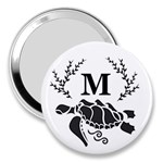 Black Tribal Sea Turtle Monogram 3  Handbag Mirror Front