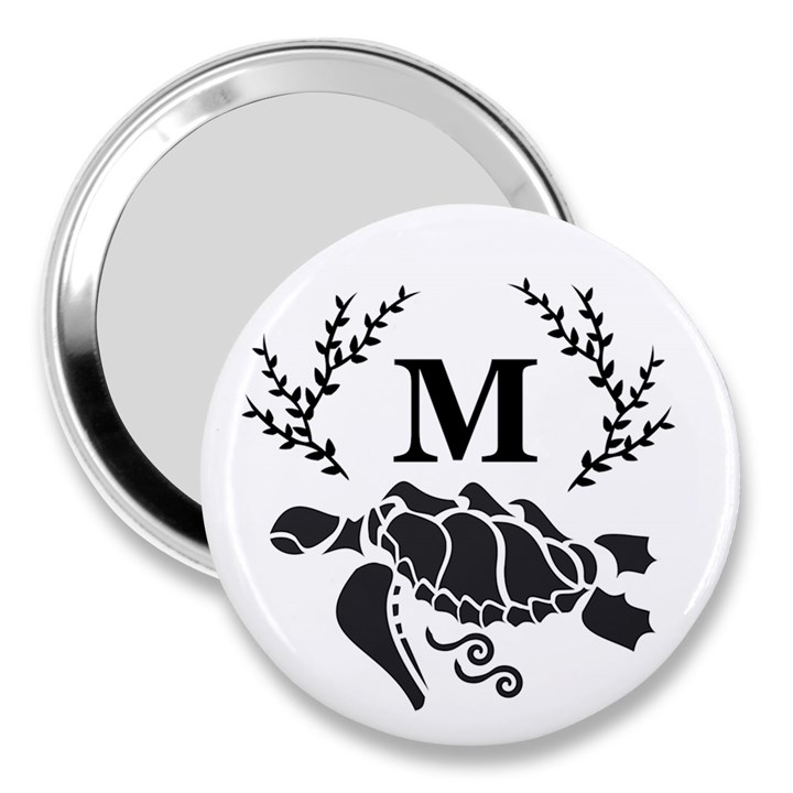 Black Tribal Sea Turtle Monogram 3  Handbag Mirror