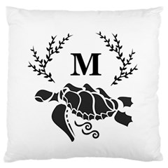 Black Tribal Sea Turtle Monogram Large Flano Cushion Case (one Side) by WayfarerApothecary