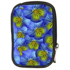 Flowers Pansy Background Purple Compact Camera Leather Case by Mariart