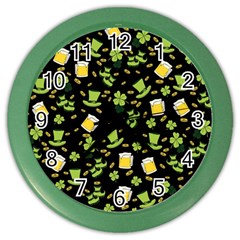 St Patricks Day Pattern Color Wall Clock by Valentinaart