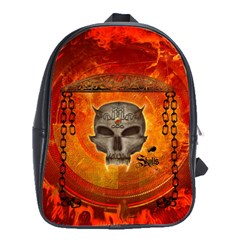 Awesome Skull With Celtic Knot With Fire On The Background School Bag (large) by FantasyWorld7