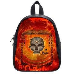 Awesome Skull With Celtic Knot With Fire On The Background School Bag (small) by FantasyWorld7