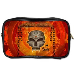 Awesome Skull With Celtic Knot With Fire On The Background Toiletries Bag (one Side) by FantasyWorld7