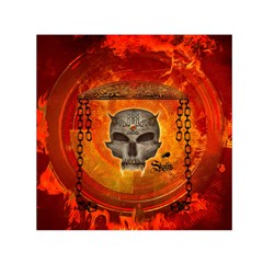 Awesome Skull With Celtic Knot With Fire On The Background Small Satin Scarf (square) by FantasyWorld7