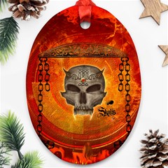 Awesome Skull With Celtic Knot With Fire On The Background Ornament (oval) by FantasyWorld7