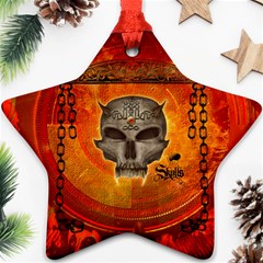 Awesome Skull With Celtic Knot With Fire On The Background Ornament (star) by FantasyWorld7