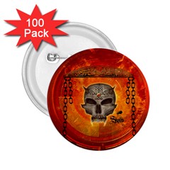 Awesome Skull With Celtic Knot With Fire On The Background 2 25  Buttons (100 Pack)  by FantasyWorld7