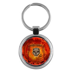 Awesome Skull With Celtic Knot With Fire On The Background Key Chains (round)  by FantasyWorld7