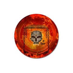 Awesome Skull With Celtic Knot With Fire On The Background Magnet 3  (round) by FantasyWorld7