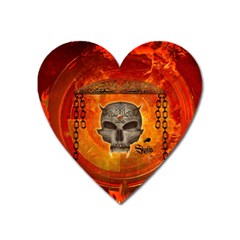 Awesome Skull With Celtic Knot With Fire On The Background Heart Magnet by FantasyWorld7