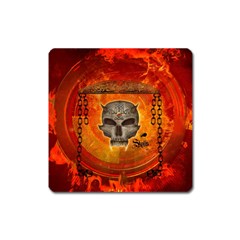 Awesome Skull With Celtic Knot With Fire On The Background Square Magnet by FantasyWorld7