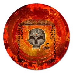 Awesome Skull With Celtic Knot With Fire On The Background Magnet 5  (round) by FantasyWorld7