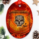 Awesome Skull With Celtic Knot With Fire On The Background Oval Ornament (Two Sides) Front