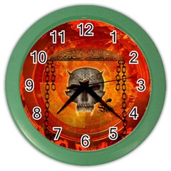 Awesome Skull With Celtic Knot With Fire On The Background Color Wall Clock by FantasyWorld7