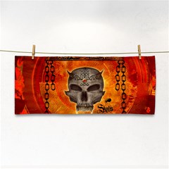 Awesome Skull With Celtic Knot With Fire On The Background Hand Towel by FantasyWorld7