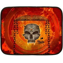 Awesome Skull With Celtic Knot With Fire On The Background Double Sided Fleece Blanket (mini)  by FantasyWorld7