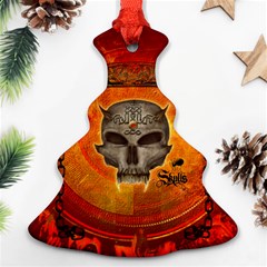 Awesome Skull With Celtic Knot With Fire On The Background Ornament (christmas Tree)  by FantasyWorld7