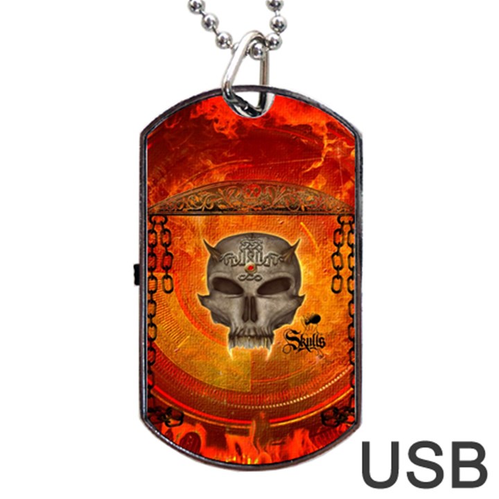 Awesome Skull With Celtic Knot With Fire On The Background Dog Tag USB Flash (One Side)