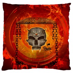 Awesome Skull With Celtic Knot With Fire On The Background Large Cushion Case (two Sides) by FantasyWorld7