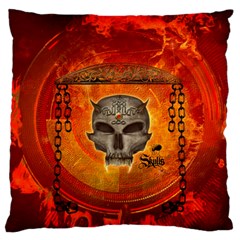 Awesome Skull With Celtic Knot With Fire On The Background Large Flano Cushion Case (one Side) by FantasyWorld7