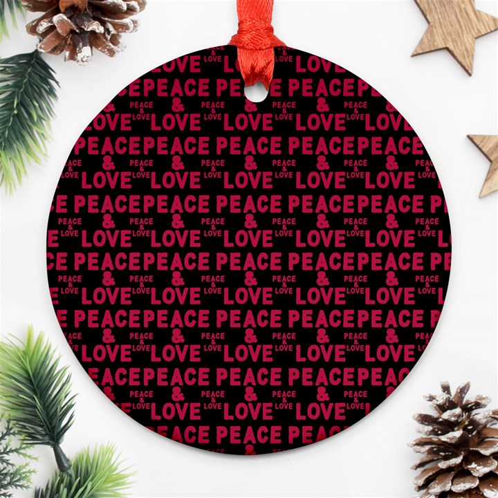 Peace And Love Typographic Print Pattern Ornament (Round)