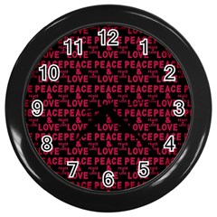 Peace And Love Typographic Print Pattern Wall Clock (black) by dflcprintsclothing