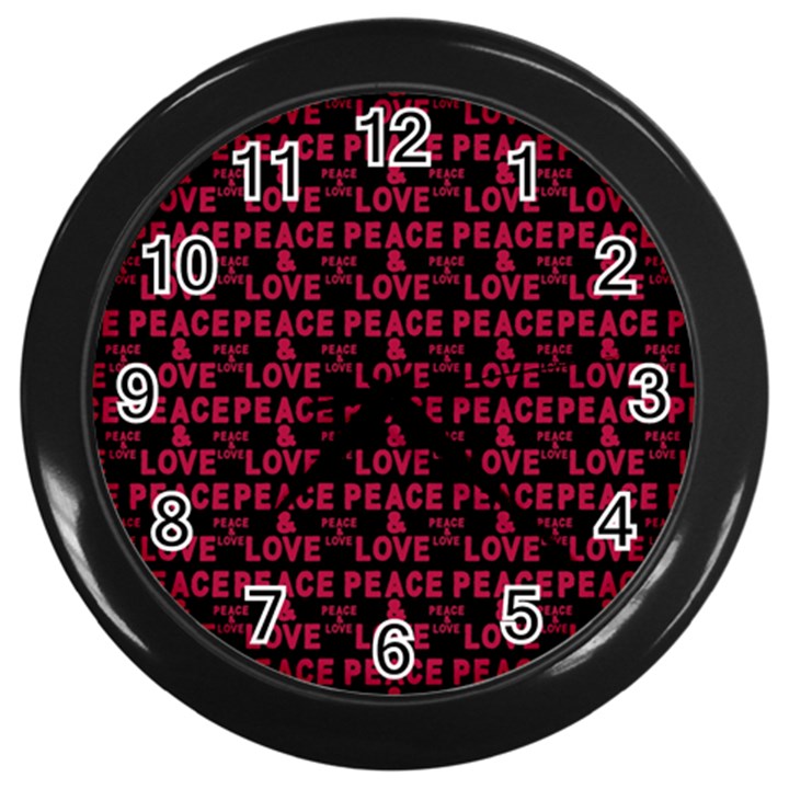 Peace And Love Typographic Print Pattern Wall Clock (Black)