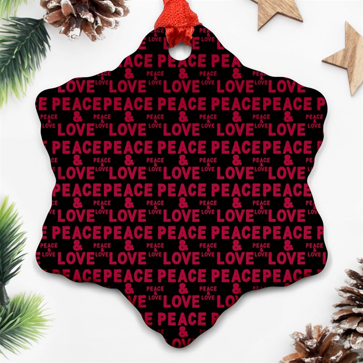 Peace And Love Typographic Print Pattern Ornament (Snowflake)