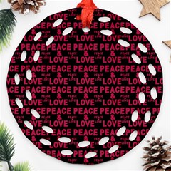 Peace And Love Typographic Print Pattern Round Filigree Ornament (two Sides) by dflcprintsclothing