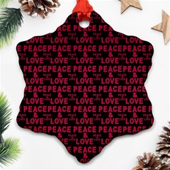 Peace And Love Typographic Print Pattern Snowflake Ornament (two Sides) by dflcprintsclothing