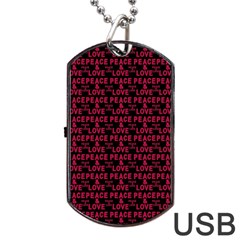 Peace And Love Typographic Print Pattern Dog Tag Usb Flash (one Side)