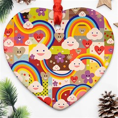 Rainbow Vintage Retro Style Kids Rainbow Vintage Retro Style Kid Funny Pattern With 80s Clouds Ornament (heart) by genx