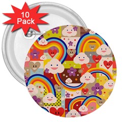 Rainbow Vintage Retro Style Kids Rainbow Vintage Retro Style Kid Funny Pattern With 80s Clouds 3  Buttons (10 Pack)  by genx