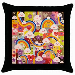 Rainbow Vintage Retro Style Kids Rainbow Vintage Retro Style Kid Funny Pattern With 80s Clouds Throw Pillow Case (black) by genx