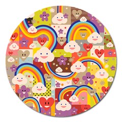 Rainbow Vintage Retro Style Kids Rainbow Vintage Retro Style Kid Funny Pattern With 80s Clouds Magnet 5  (round) by genx