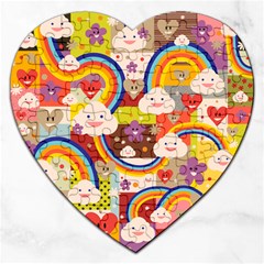 Rainbow Vintage Retro Style Kids Rainbow Vintage Retro Style Kid Funny Pattern With 80s Clouds Jigsaw Puzzle (heart) by genx