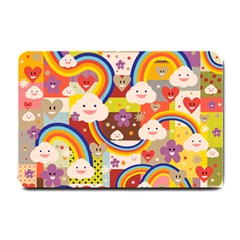 Rainbow Vintage Retro Style Kids Rainbow Vintage Retro Style Kid Funny Pattern With 80s Clouds Small Doormat  by genx