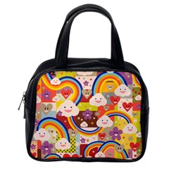 Rainbow Vintage Retro Style Kids Rainbow Vintage Retro Style Kid Funny Pattern With 80s Clouds Classic Handbag (one Side) by genx