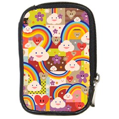 Rainbow Vintage Retro Style Kids Rainbow Vintage Retro Style Kid Funny Pattern With 80s Clouds Compact Camera Leather Case by genx