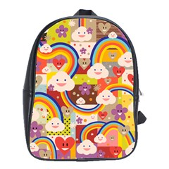 Rainbow Vintage Retro Style Kids Rainbow Vintage Retro Style Kid Funny Pattern With 80s Clouds School Bag (large) by genx