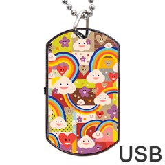 Rainbow Vintage Retro Style Kids Rainbow Vintage Retro Style Kid Funny Pattern With 80s Clouds Dog Tag Usb Flash (one Side) by genx