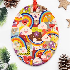 Rainbow Vintage Retro Style Kids Rainbow Vintage Retro Style Kid Funny Pattern With 80s Clouds Ornament (oval Filigree)