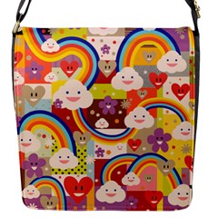 Rainbow Vintage Retro Style Kids Rainbow Vintage Retro Style Kid Funny Pattern With 80s Clouds Flap Closure Messenger Bag (s) by genx